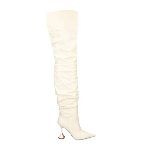 Womens Amina Muaddi Beige Leather Olivia Over The Knee Boots