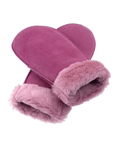 Варежки из овчины женские м.L01 "Целые с манжетом" темно-розовые