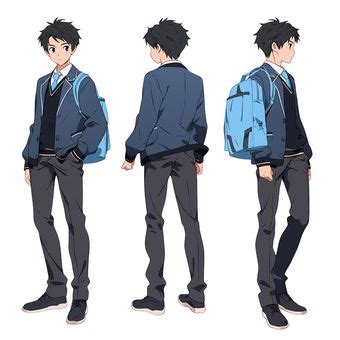 Free Vectors | Male high school student in uniform _ anime character