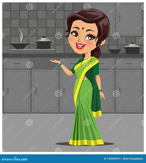 Indian Mom Cooking Clipart