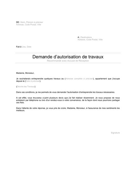 Demande D Autorisation De Travaux DOC PDF Page 1 Sur 1