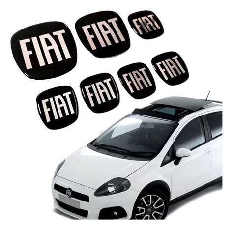 Kit 7 Adesivos Emblema Fiat Preto Black Punto Resinado Res26