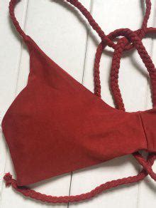 Off Solid Color Back Strappy Bikini Set In Burgundy Zaful