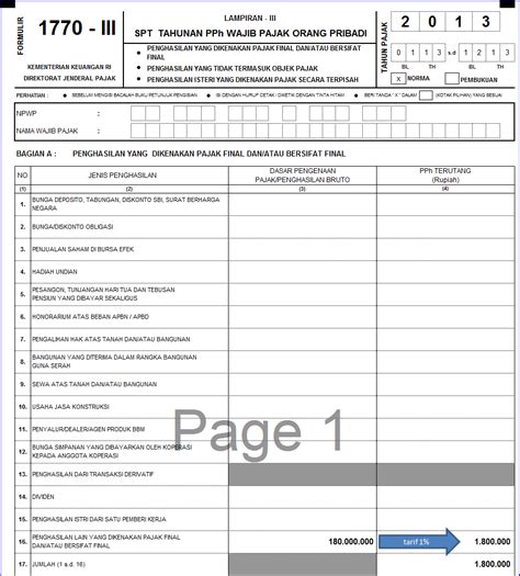 Formulir SPT Tahunan PPh Orang Pribadi 1770 Tahun 2013 Excel