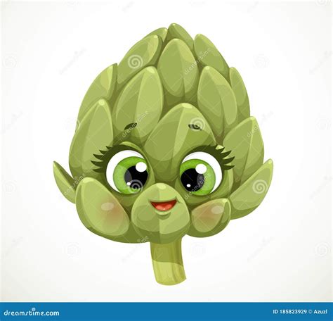 Cute Little Cartoon Emoji Artichoke Isolated On White Stock Vector