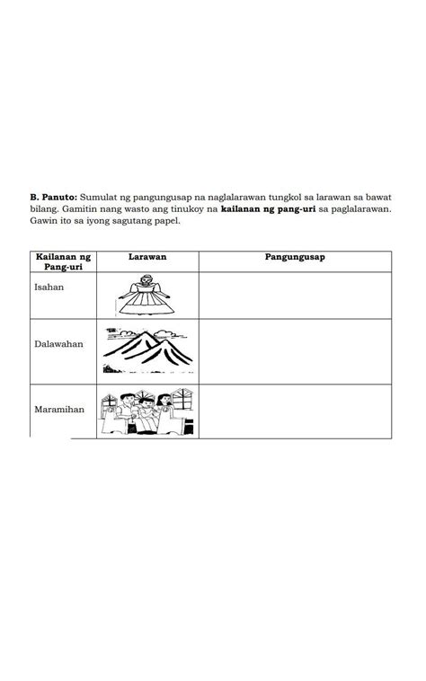 B Panuto Sumulat Ng Pangungusap Na Naglalarawan Tungkol Sa Larawan Sa
