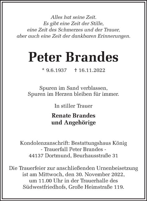 Traueranzeigen Von Peter Brandes Sich Erinnern De