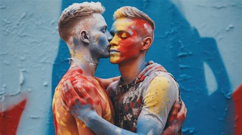 Pareja Gay Juguetona En Colores Del Arco Iris Foto Premium