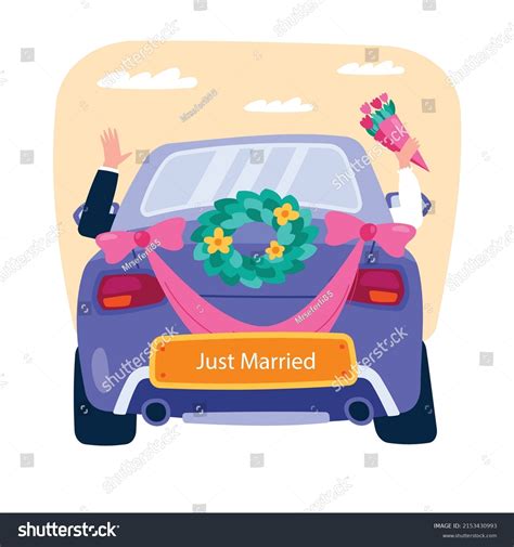 Hand Drawn Just Married Car Illustration Stock Vector Royalty Free