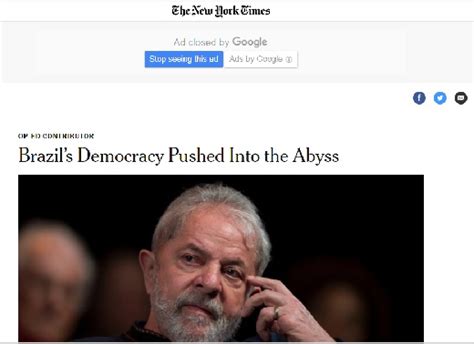 Nyt A Democracia No Brasil Pode Ser Corroída Se Barrarem Lula Vermelho