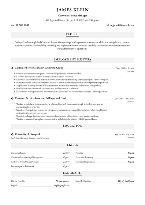 Customer Service Manager CV Examples UK Templates 2025 Resume Io