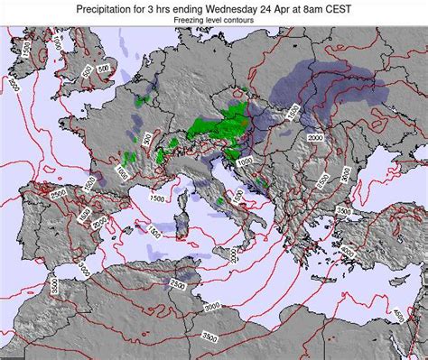 Italy Precipitation for 3 hrs ending Monday 10 May at 8am CEST