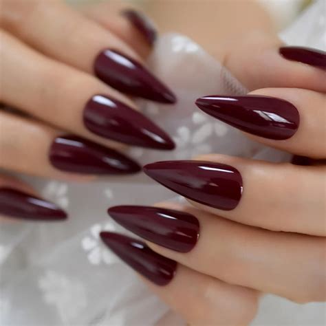 Glossy Maroon Stiletto Long Press On Nails Witchy Goth Alt Etsy