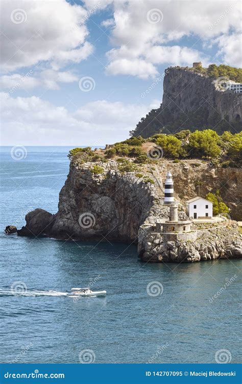 Port De Soller Lighthouse, Majorca Stock Image - Image of vacation ...