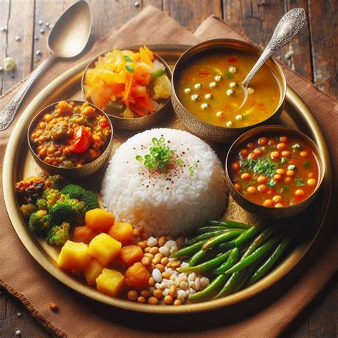 Dal Bhat Tarkari Traditional Nepali Lentils Rice And Veggie Curry