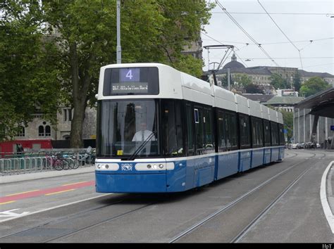 VBZ Tram Be 6 8 4011 unterwegs auf der Linie 4 in Zürich am 12 09