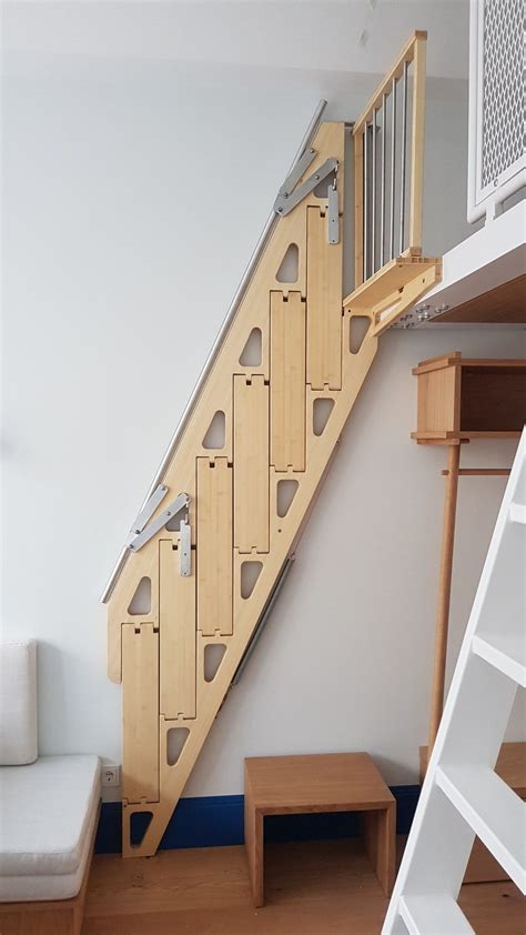 Bamboo Retractable Stair Bcompact Hybrid Ladder By Bcompact 10 Tiny