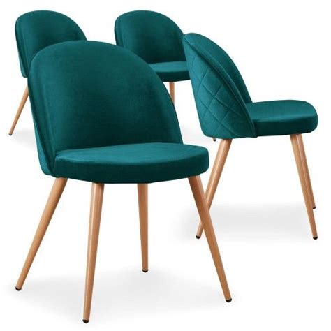 Lot De 4 Chaises Scandinaves Tartan Velours Vert Chaise Scandinave