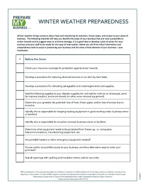 Fillable Online Winter Weather Preparedness Checklist Agility