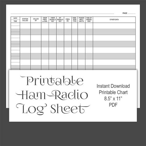 Ham Radio Log Book Printable Contact Sheet Instant Download Digital Download Log Page