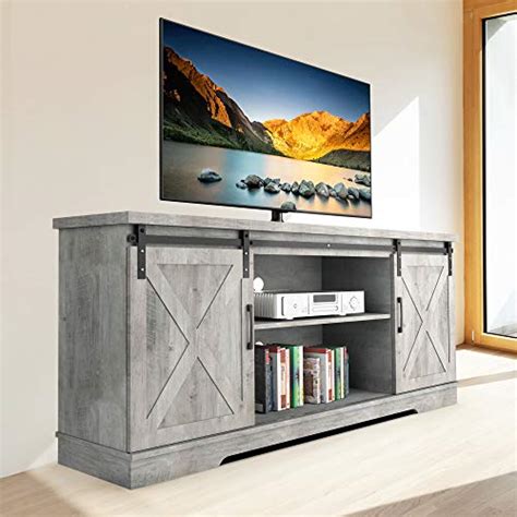 Idealhouse Tv Stand For 65 Television Modern Farmhouse Sliding Barn Door Tv Stand 58