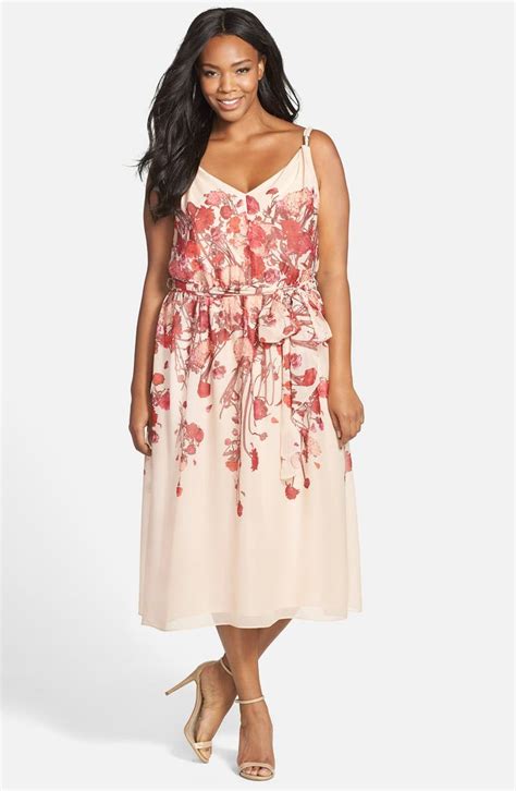 Adrianna Papell V Neck Chiffon Fit And Flare Dress Plus Size Nordstrom