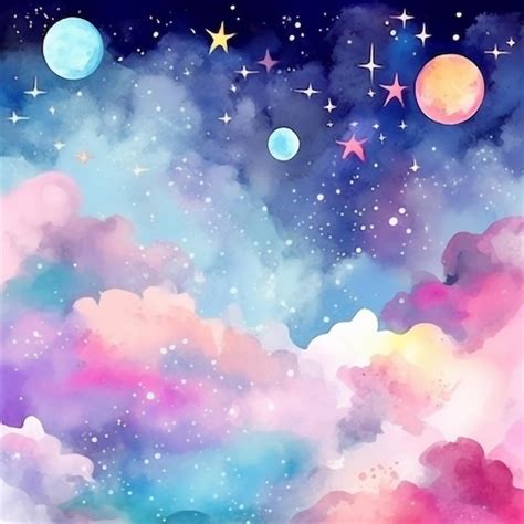 Premium Photo | A colorful galaxy painting with stars and planets in ...