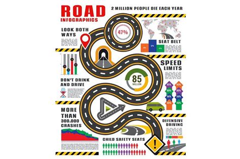 Transport Infographics Vector Template Road And Traffic Safety Infographic Highway With Signs