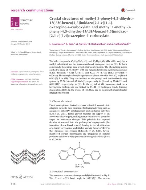 Pdf Crystal Structures Of Methyl Phenyl Dihydro H H Benzo