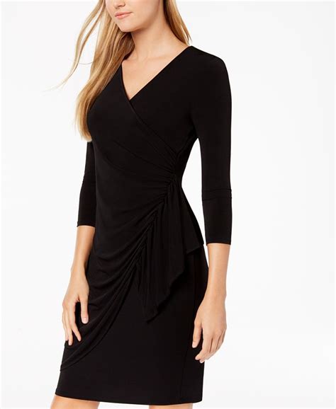 Calvin Klein Ruched Ruffled Faux Wrap Dress Macys