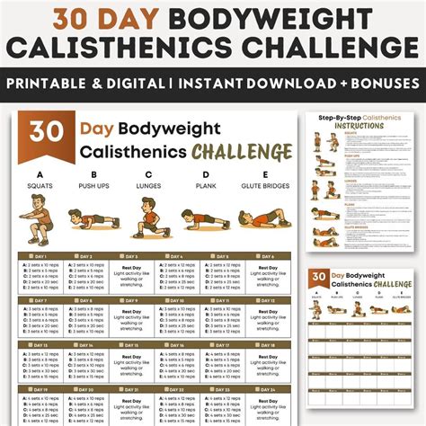 day calisthenics challenge workout chart bodyweight  home workout