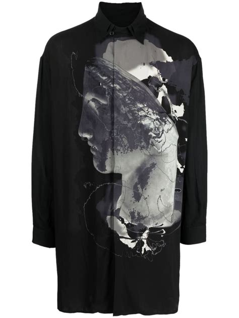 Yohji Yamamoto Graphic Print Long Sleeve Shirt Black FARFETCH