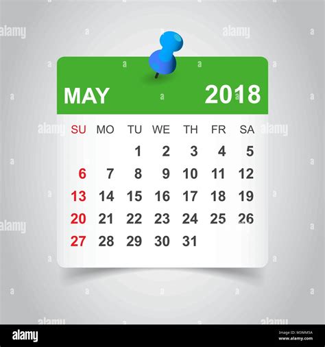 Mayo 2018 Calendario Pegatina calendario plantilla de diseño La