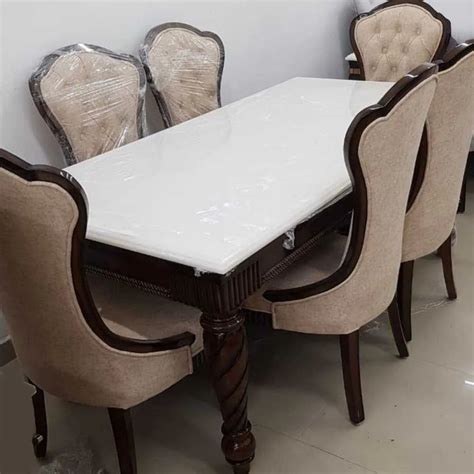 Marble Top 6 Seater Cream Color Wooden Dining Table Set At Rs 69300 Set