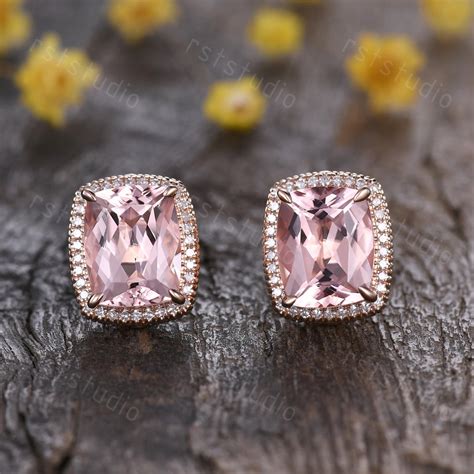 8x10mm Cushion Cut Morganite Earrings Minimal Pink Morganite Stud