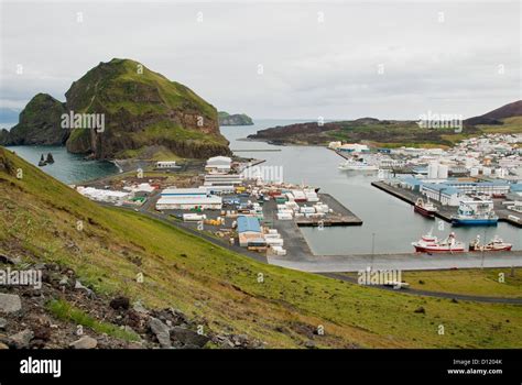 Heimaklettur And Vestmannaeyjar Harbor Heimaey Island Iceland Europe