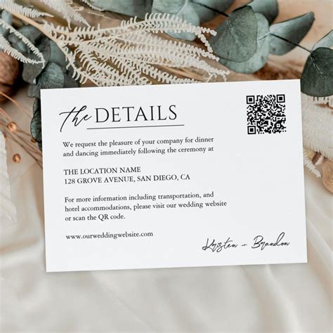 Simple Minimalist Wedding Details Qr Code Enclosure Card Zazzle