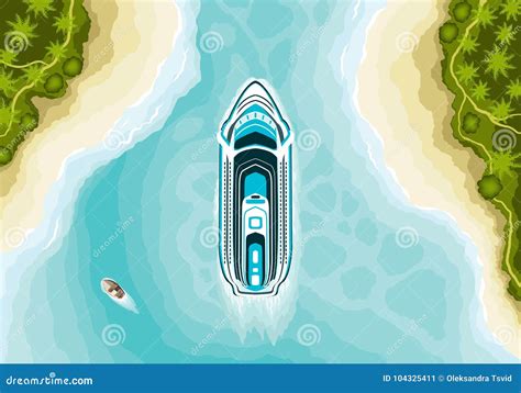 Top View Of Cruise Ship In Summer Landscape Stock Vector Illustration