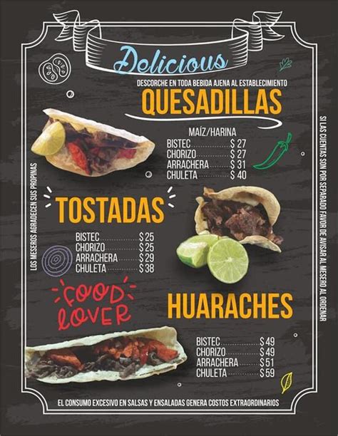 Menu at Los Pinches Tacos restaurant, Moroleón