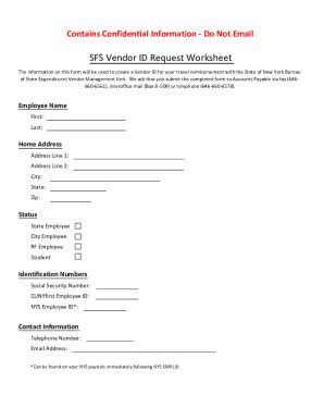 Fillable Online Sfs Vendor Id Request Worksheet Xlsx Fax Email