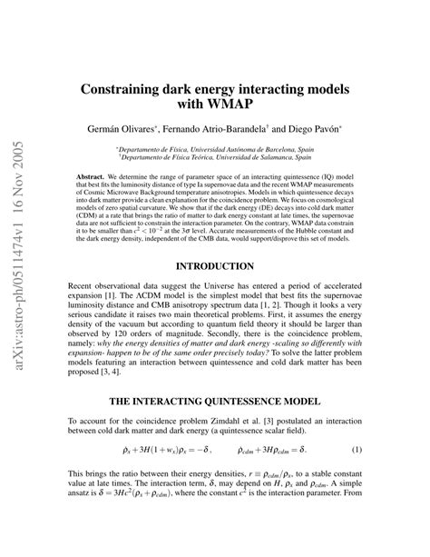 Pdf Constraining Dark Energy Interacting Models With Wmap