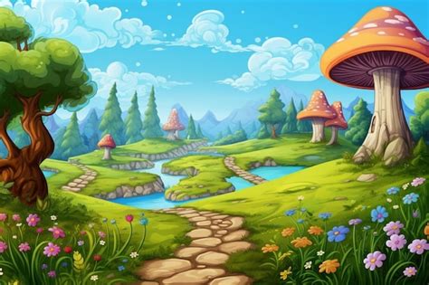 Premium Photo | Cheerful Village Scene Cartoon Background Fantasy