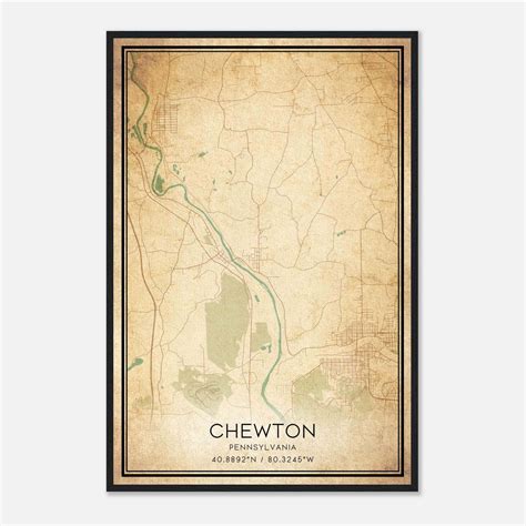 Vintage Chewton Pennsylvania Map Poster, Chewton PA City Road Wall Art