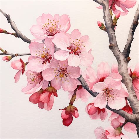 Premium AI Image | a painting of a cherry blossom tree with pink flowers.