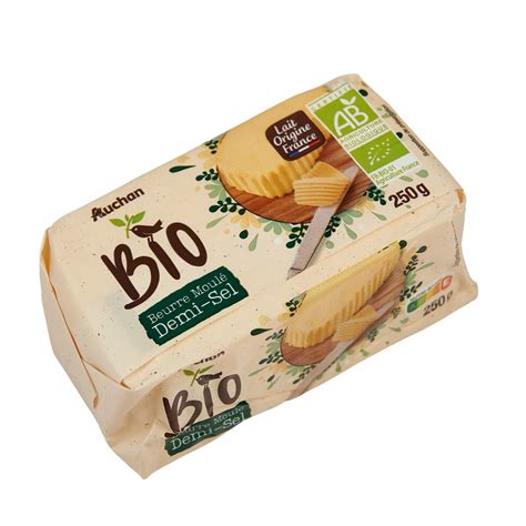 AUCHAN BIO Beurre moulé demi sel 250g pas cher Auchan fr