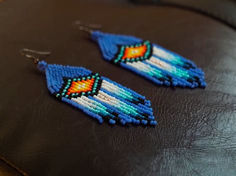 Blue Feather Native America Style Bead Earrings Native