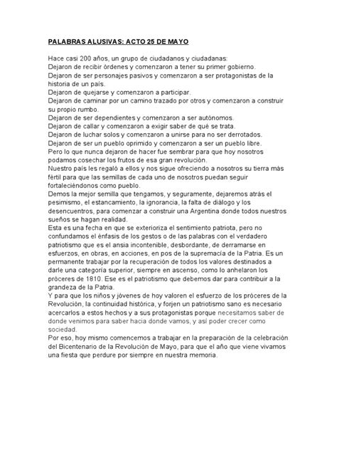 Palabras Alusivas 25 De Mayo 1 Pdf