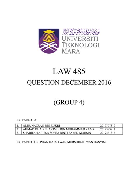 December 2016 Corporate Law Law 485 Question December 2016 Group 4