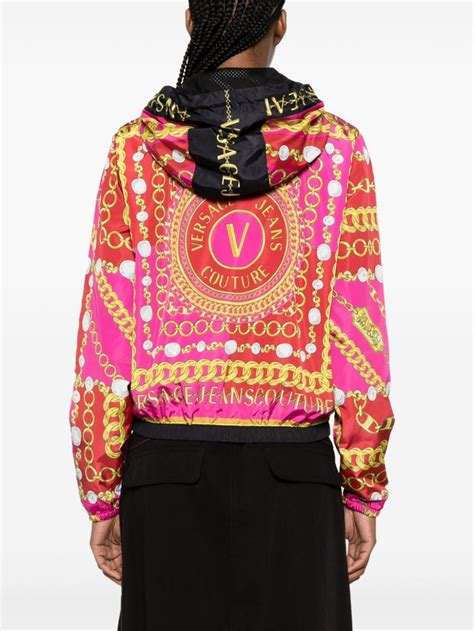 Versace Jeans Couture V Emblem Chain Windbreaker Jacket Pink Farfetch