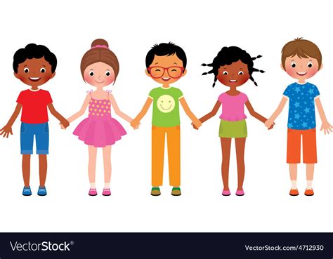 Children friends holding hands isolated on white Vector Image